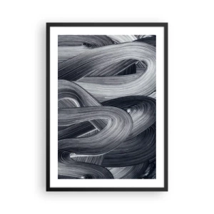 Plagát v čiernom ráme - Abstraktné čiernobiele čiary v harmonickom prepletaní - 50x70cm - Plynulosť reality - Moderná nástenná dekorácia do obývacej izby a spálne ARTTOR