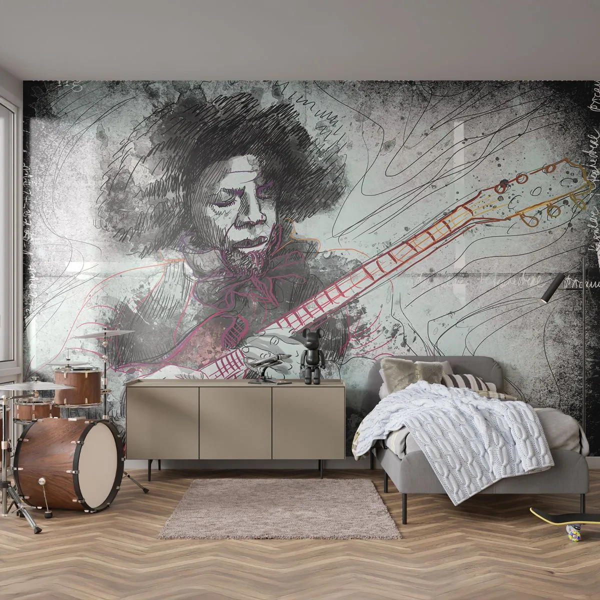 Samolepiaca Fototapeta Deluxe Sticker - Na vlnách hudby - Hudba, Gitarista, nástroj - 250x175 cm