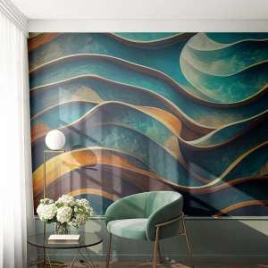 Fototapeta Standard Eco - Vlnité čiary v modrých a drevitých tónoch - 100x70cm - Meandre modrej - Moderná nástenná dekorácia do obývacej izby a spálne ARTTOR