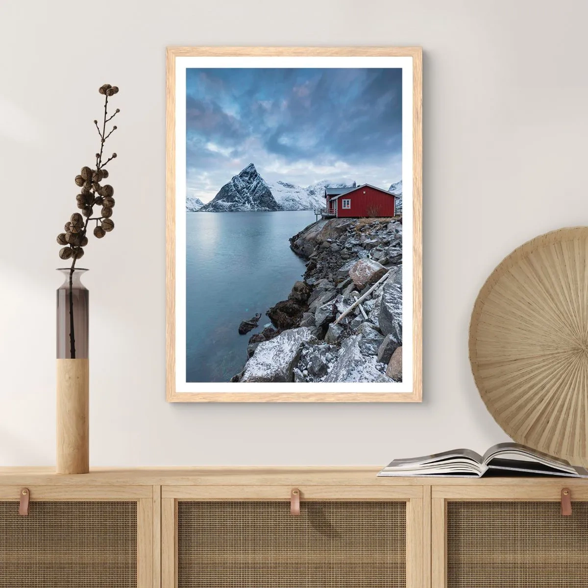 Plagát v ráme zo svetlého duba - Škandinávske útočisko - 61x91 cm