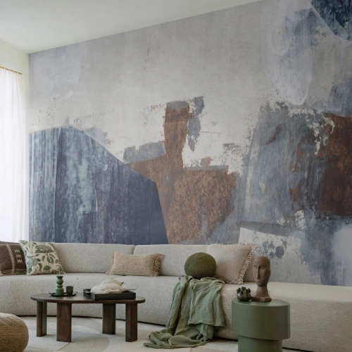 Samolepiaca Fototapeta Deluxe Sticker - Modro-hnedé tvary - Kus, Abstrakcia, Minimalizmus - 100x70 cm