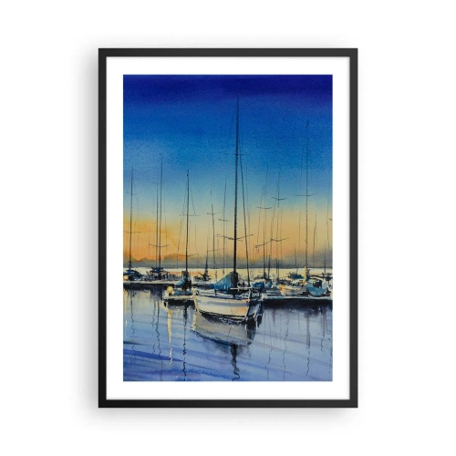 Plagát v čiernom ráme - Maliarska scéna plachetníc v prístave pri západe slnka - 50x70cm - Koniec dobrého dňa - Moderná nástenná dekorácia do obývacej izby a spálne ARTTOR