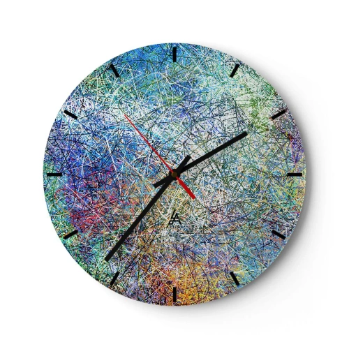 Nástenné hodiny - Abstraktný, farebný motív s chaotickými čiarami a škvrnami. - 30x30cm - To nie je tak jednoduché - Moderná nástenná dekorácia do obývacej izby, kuchyne a spálne ARTTOR