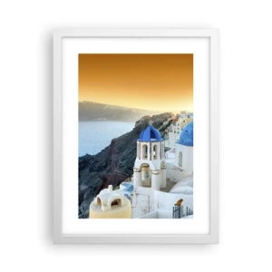 Plagát v bielom ráme - Santorini - v náruči skál - 30x40 cm