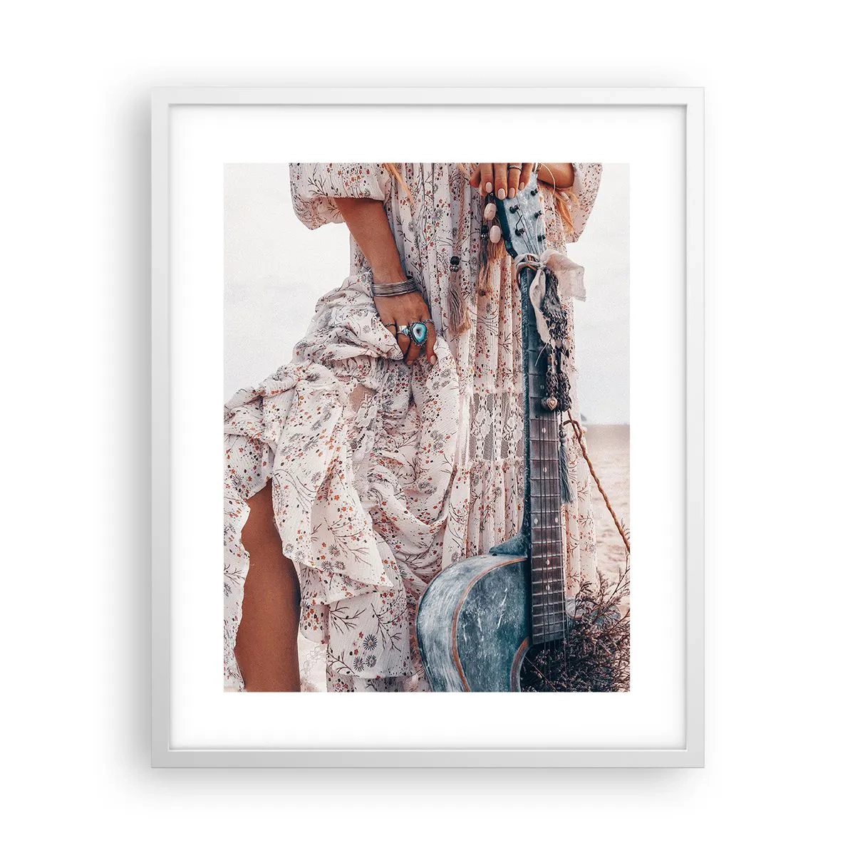 Plagát v bielom ráme - Kvetinové deti na ceste - 40x50 cm