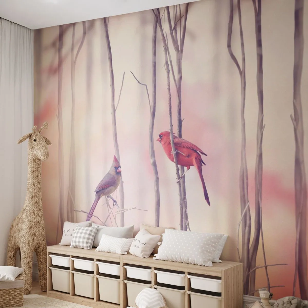 Fototapeta Standard Eco - Príbeh ružového lesa - Vták, Príroda, les - 400x280 cm