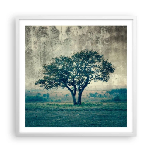 Plagát v bielom ráme - Jabloň na modrom poli? - 60x60 cm