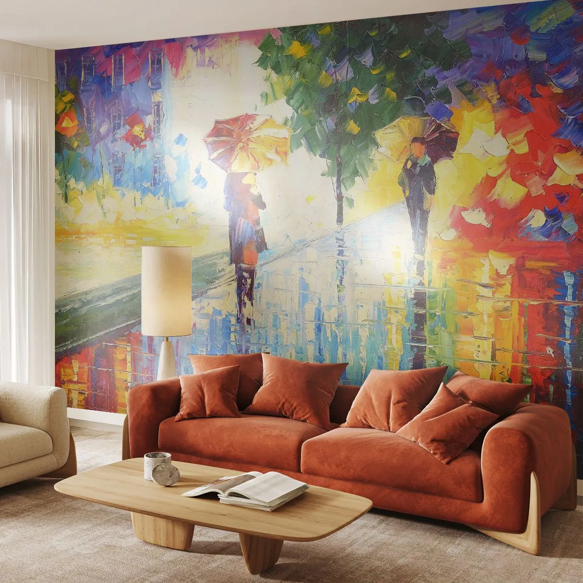 Fototapeta Standard Eco - Prechádzka v daždi s farebnými dáždnikmi - 100x70cm - A všetko je jasné - Moderná nástenná dekorácia do obývacej izby a spálne ARTTOR