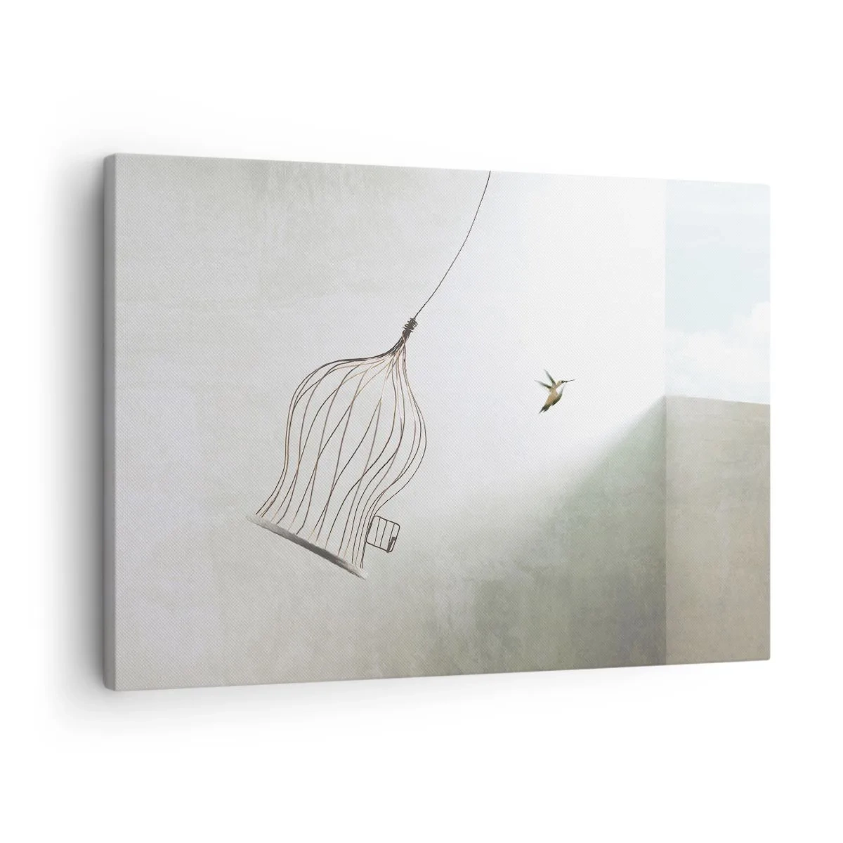 Obraz na plátne - Vták vypustený z klietky na pozadí jasnej oblohy - 70x50cm - Vo svojom živle - Moderná nástenná dekorácia do obývacej izby a spálne ARTTOR