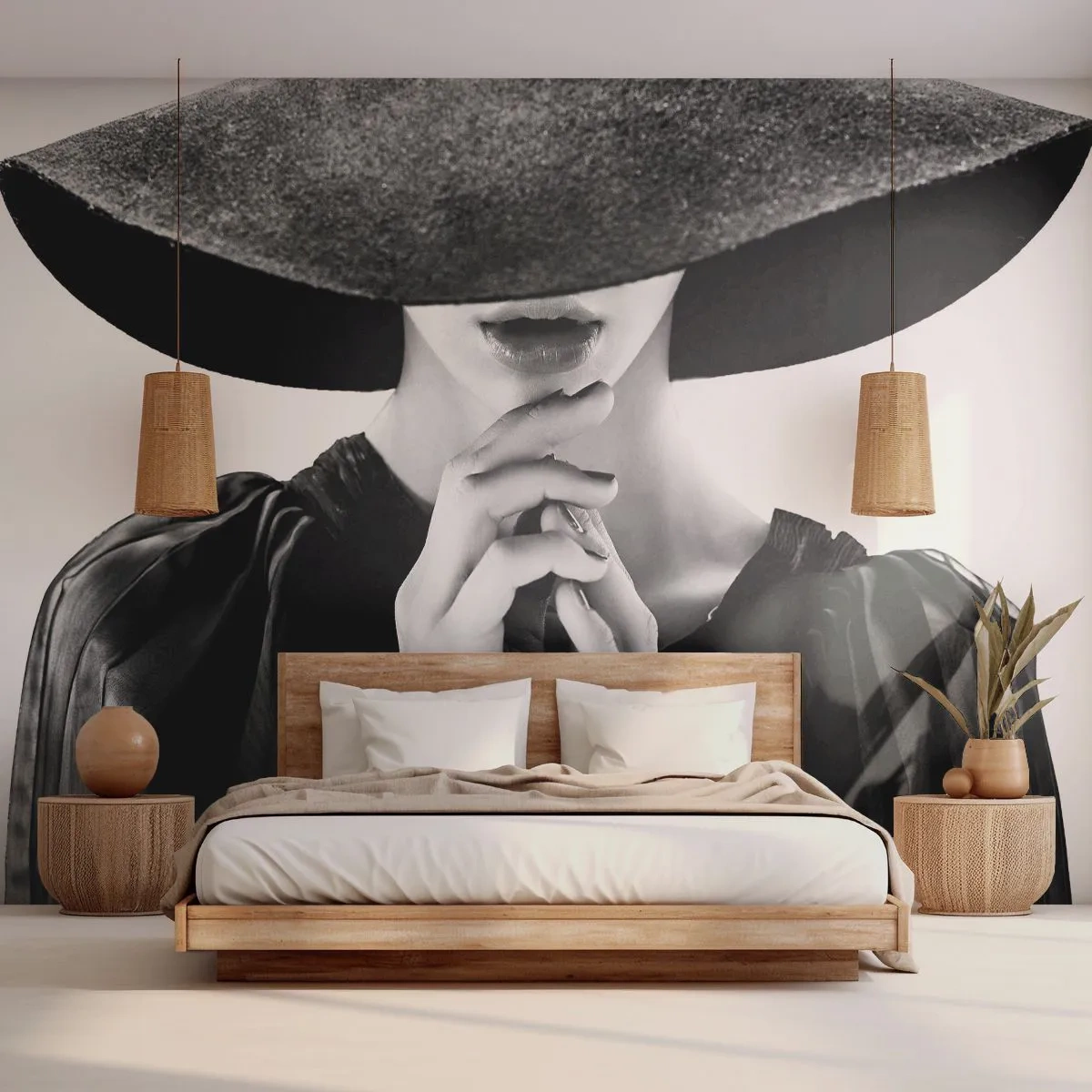 Fototapeta Premium Sand - Ukrytá krása - Žena V Klobúku, Dámske ruky, Móda - 300x210 cm