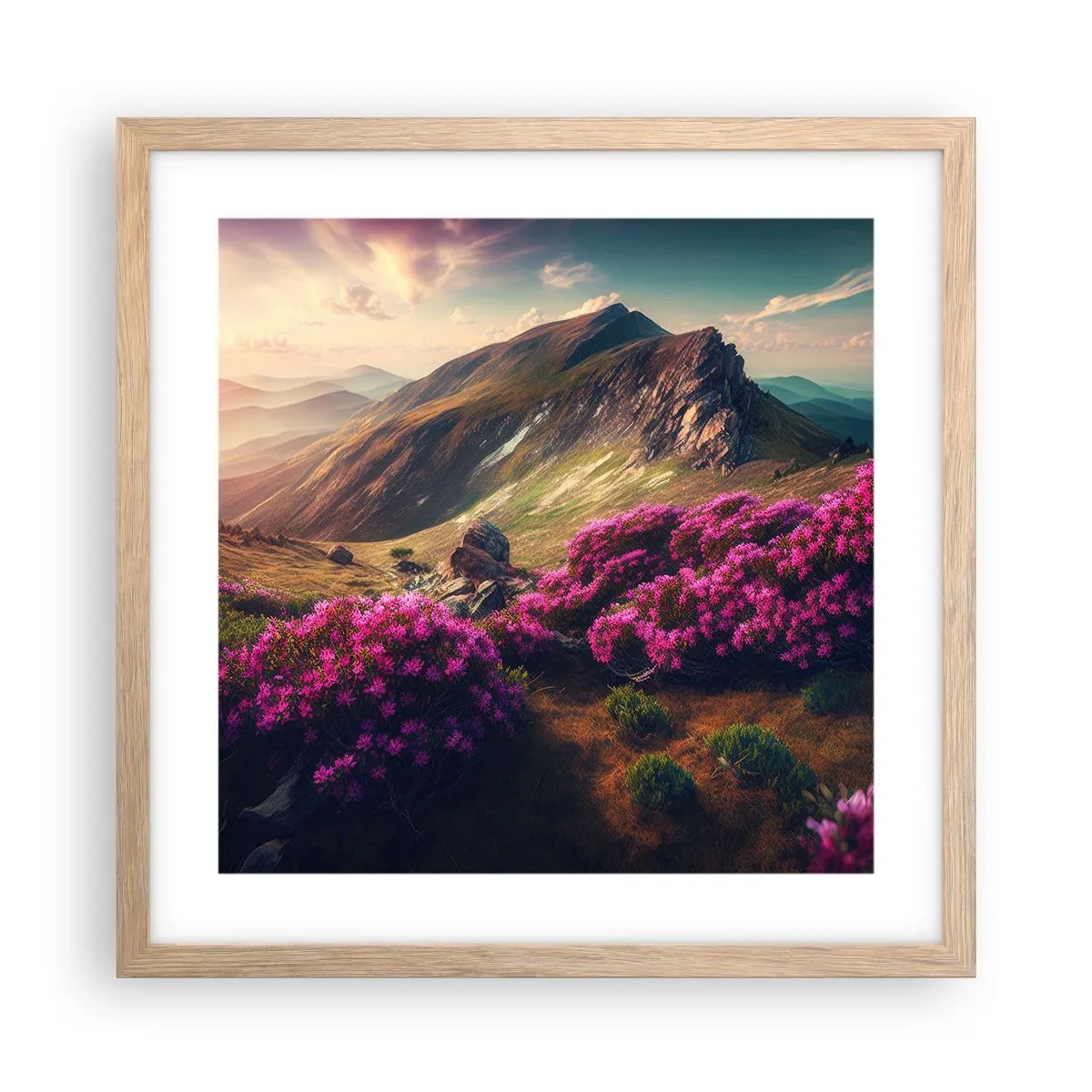 Plagát v ráme zo svetlého duba - Leto na horách - 40x40 cm
