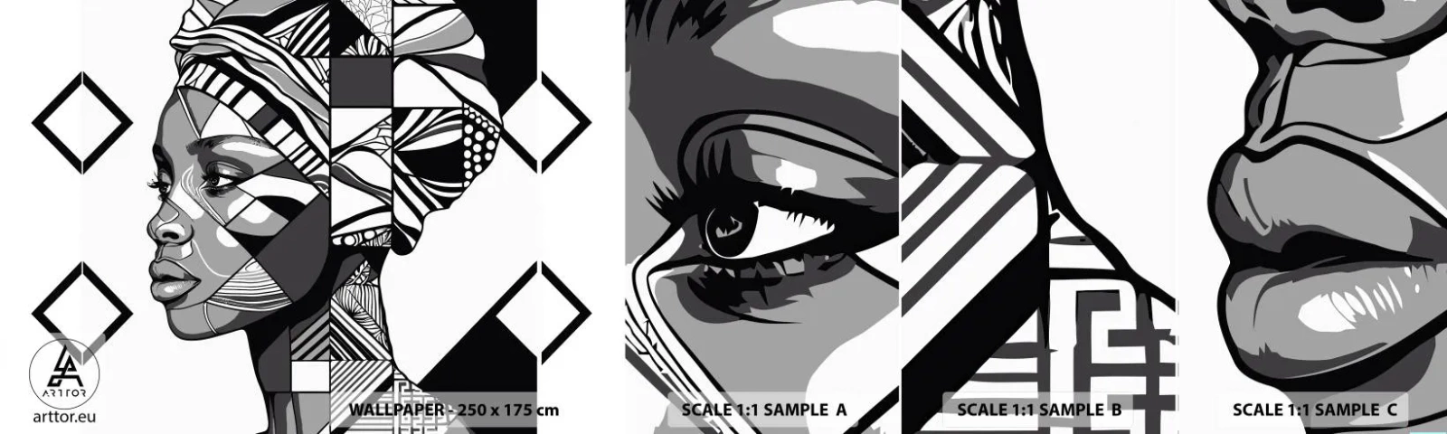 Vzorka samolepiacej fototapety Deluxe Sticker - Etnický portrét - Portrét, africký Američan, Turban - 100x30 cm