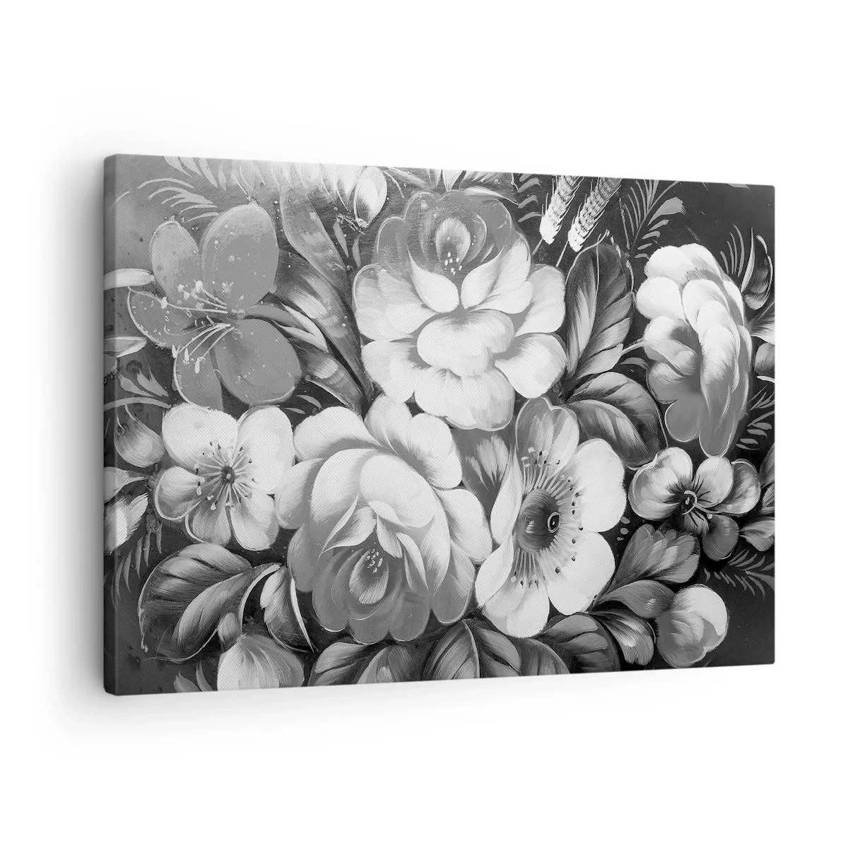 Obraz na plátne - Čiernobiele kvety v klasickej a elegantnej kompozícii - 70x50cm - Krásne dokonca v šedej - Moderná nástenná dekorácia do obývacej izby a spálne ARTTOR
