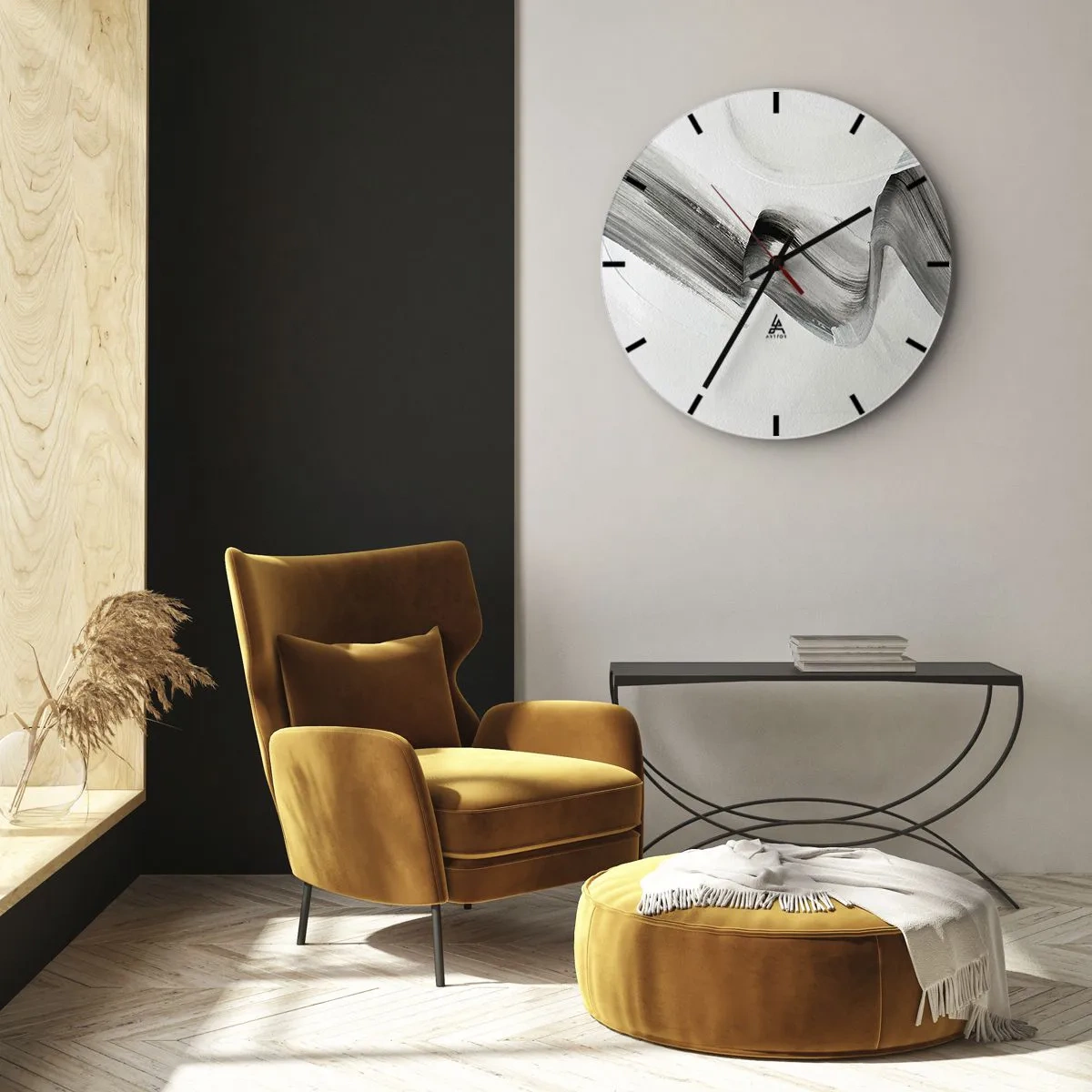 Nástenné hodiny - Sivý abstraktný ťah štetcom na svetlom pozadí - 30x30cm - Len tak pre radosť - Moderná nástenná dekorácia do obývacej izby, kuchyne a spálne ARTTOR