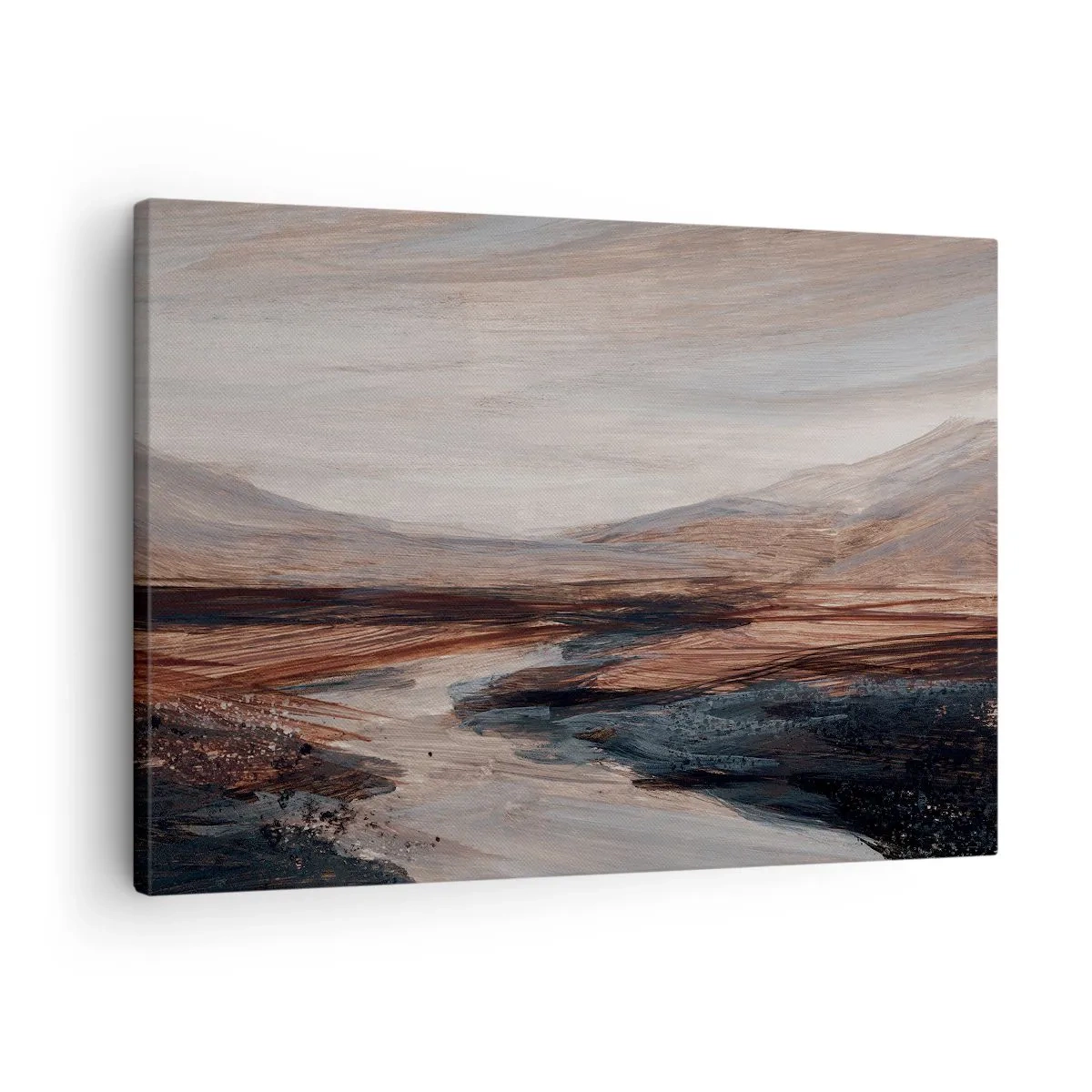 Obraz na plátne - Malebná krajina s riekou a horami - 70x50cm -  Pokojné údolie - Moderná nástenná dekorácia do obývacej izby a spálne ARTTOR