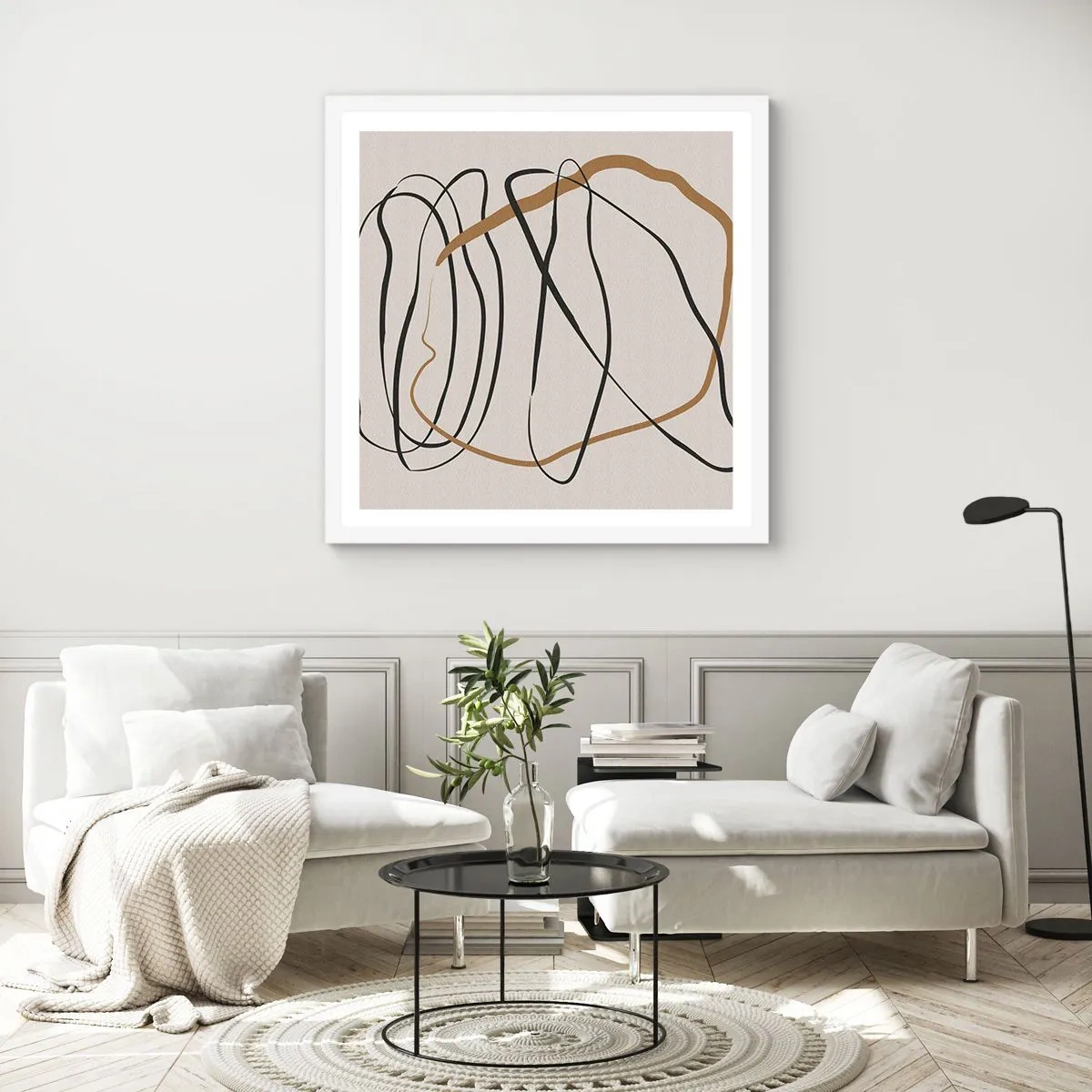 Plagát v bielom ráme - Kompozícia – tanec v slučke - 50x50 cm