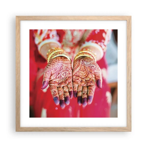 Plagát v ráme zo svetlého duba - Pripravená chytiť šťastie - 40x40 cm