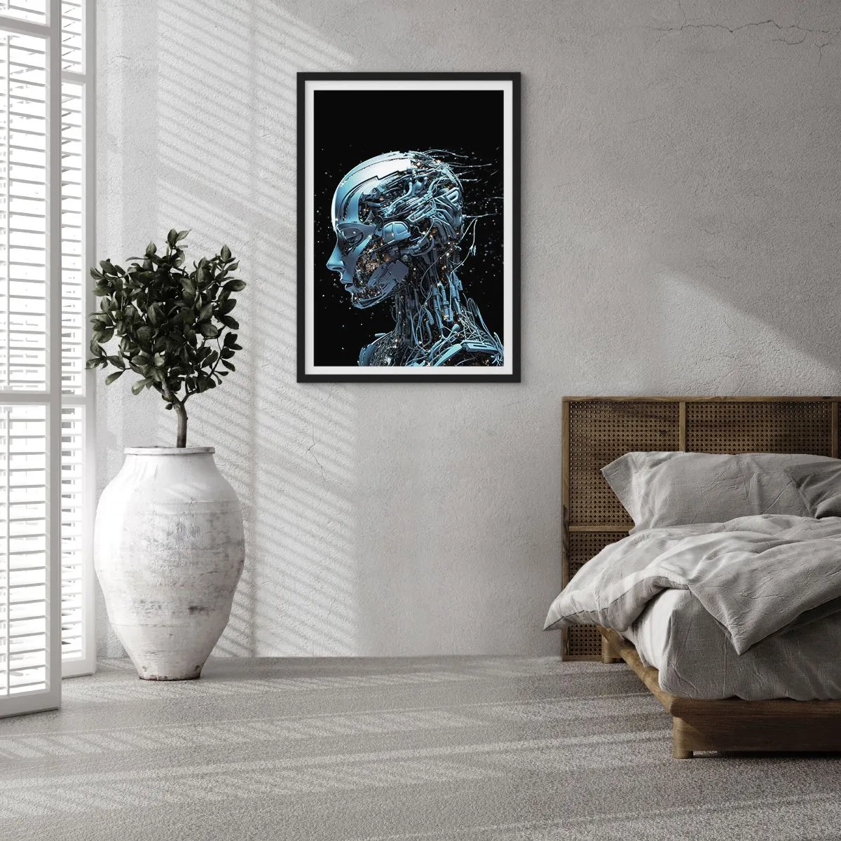Plagát v čiernom ráme - Kybernetická postava vo futuristickom štýle - 50x70cm - Technológia je žena - Moderná nástenná dekorácia do obývacej izby a spálne ARTTOR