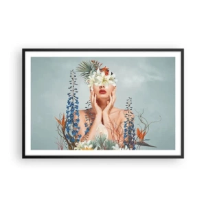 Plagát v čiernom ráme - Žena – kvetina - 91x61 cm
