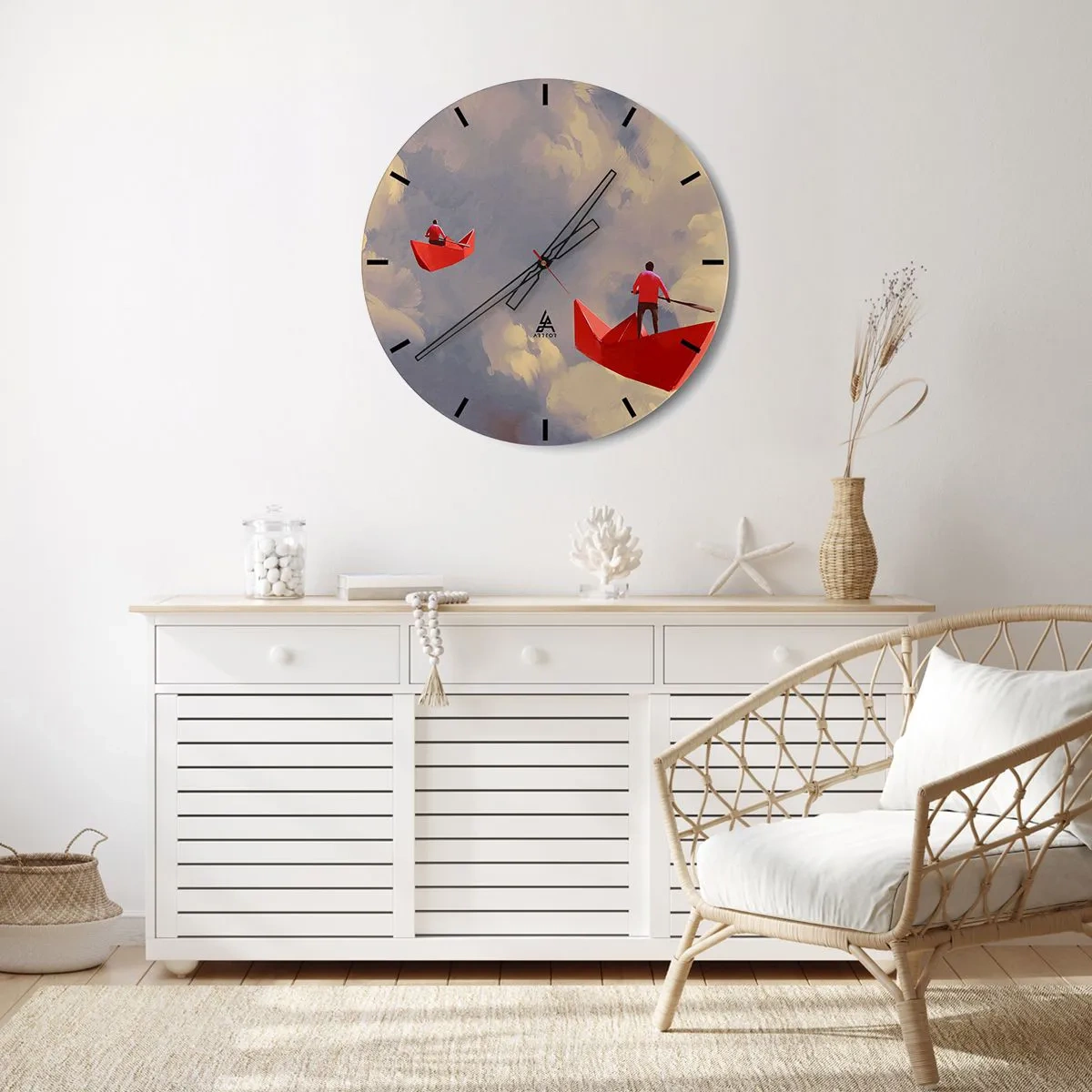 Nástenné hodiny - Dve červené lode proti zamračenej oblohe - 30x30cm - Výprava rojkov - Moderná nástenná dekorácia do obývacej izby, kuchyne a spálne ARTTOR