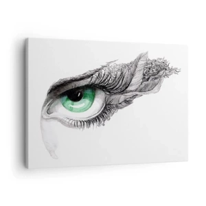 Obraz na plátne - Umelecké oko so zelenou dúhovkou a detailmi kresby - 70x50cm - Krásna a pripravená zaútočiť - Moderná nástenná dekorácia do obývacej izby a spálne ARTTOR