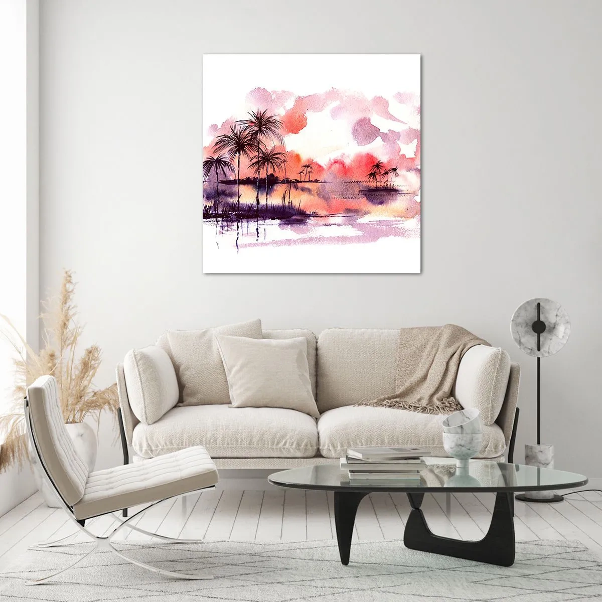 Obraz na skle - Pokoj trópov v červenej - 70x70 cm