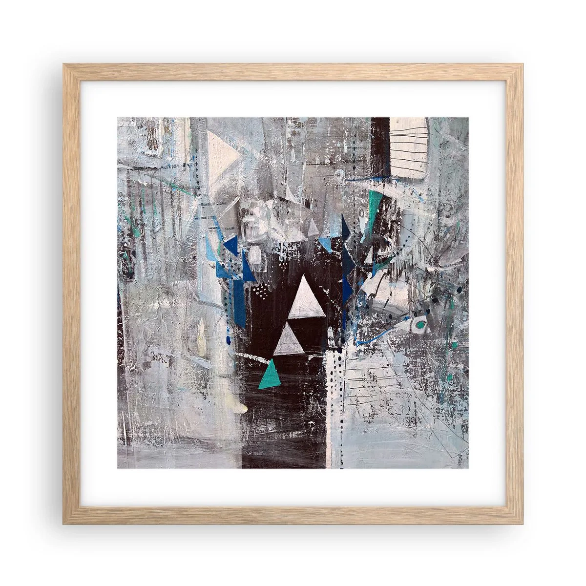 Plagát v ráme zo svetlého duba - Prednostné poradie trojuholníkov - 40x40 cm