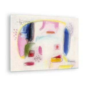 Obraz na skle - Farebná abstrakcia s geometrickými tvarmi a pastelovými farbami - 70x50cm - Viac konvexné ako konkávne alebo ploché - Moderná nástenná dekorácia do obývacej izby a spálne ARTTOR