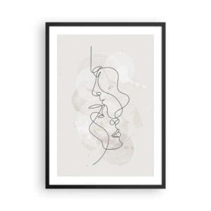 Plagát v čiernom ráme - Minimalistická tvárová maľba vytvorená jednou čiarou - 50x70cm - Zamotaní v objatí - Moderná nástenná dekorácia do obývacej izby a spálne ARTTOR