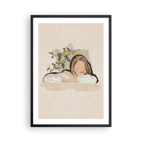 Plagát v čiernom ráme - Zamyslená postava obklopená prírodou - 50x70cm - Kráska z juhu - Moderná nástenná dekorácia do obývacej izby a spálne ARTTOR