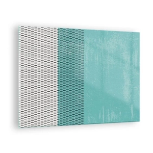 Obraz na skle - Moderná abstrakcia v tyrkysových a bielych farbách - 70x50cm - Vyvážená kompozícia - Moderná nástenná dekorácia do obývacej izby a spálne ARTTOR