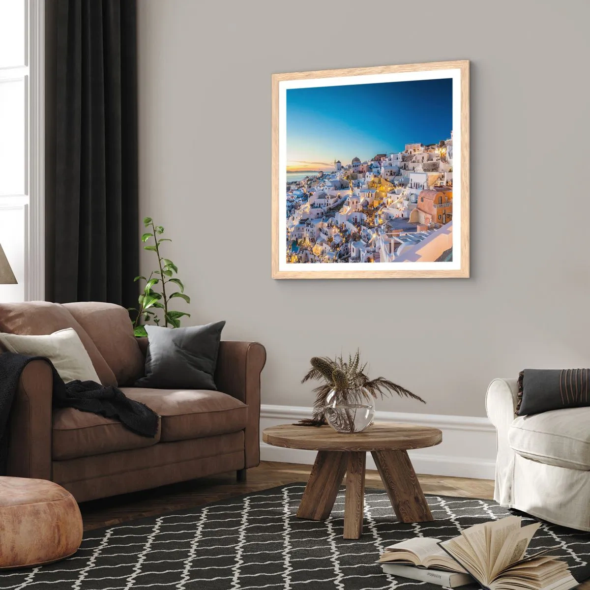 Plagát v ráme zo svetlého duba - Esencia Grécka - 50x50 cm