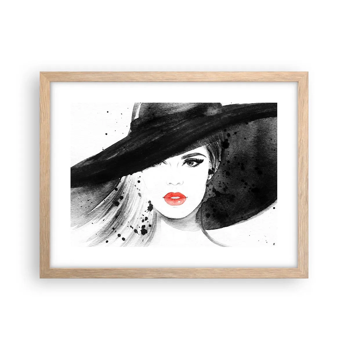 Plagát v ráme zo svetlého duba - Dáma v čiernom - 40x30 cm