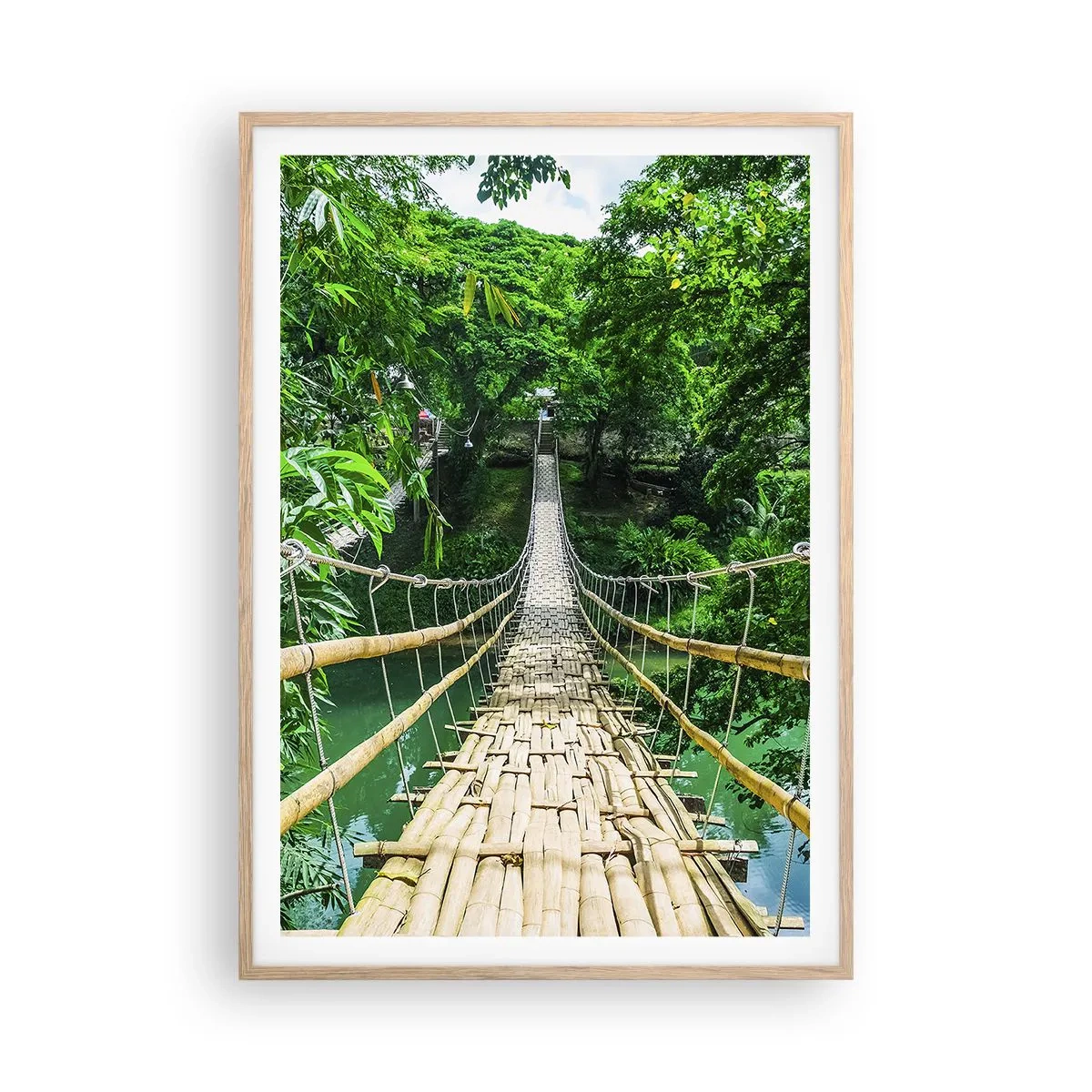 Plagát v ráme zo svetlého duba - Opičí most nad zeleňou - 70x100 cm