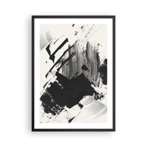 Plagát v čiernom ráme - Abstraktné čiernobiele ťahy štetcom - 50x70cm - Abstrakcia – expresia čiernej - Moderná nástenná dekorácia do obývacej izby a spálne ARTTOR