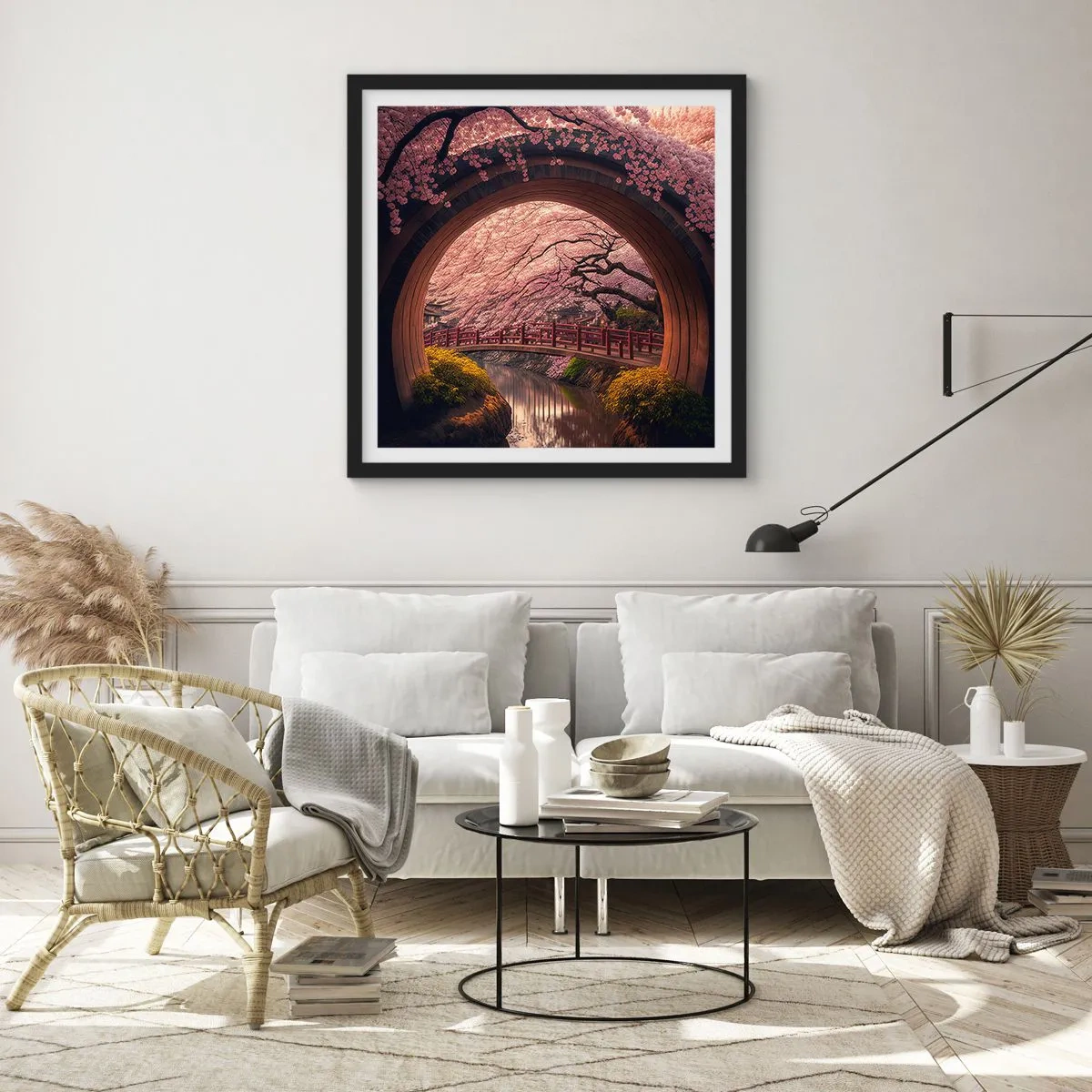 Plagát v čiernom ráme - Japonská jar - 40x40 cm