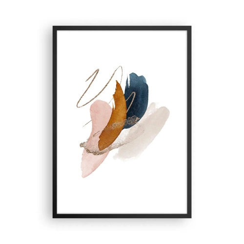 Plagát v čiernom ráme - Jemná abstrakcia v pastelových odtieňoch - 50x70cm - Okrídlená kompozícia - Moderná nástenná dekorácia do obývacej izby a spálne ARTTOR