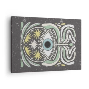 Obraz na plátne - Symbolické oko obklopené abstraktnými vzormi - 70x50cm - Kmeňové rituály - Moderná nástenná dekorácia do obývacej izby a spálne ARTTOR