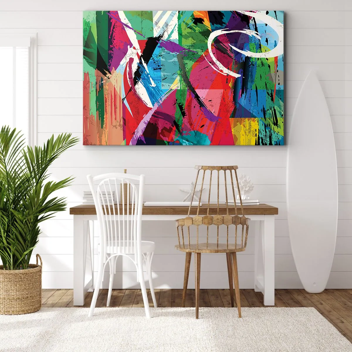 Obraz na plátne - Farebná abstrakcia s dynamickými ťahmi štetcom - 70x50cm - Rýchlo, živo a čulo - Moderná nástenná dekorácia do obývacej izby a spálne ARTTOR