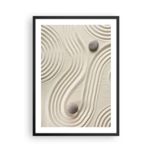 Plagát v čiernom ráme - Minimalistická kompozícia japonskej zenovej záhrady s kameňmi - 50x70cm - Dotyk tepla - Moderná nástenná dekorácia do obývacej izby a spálne ARTTOR
