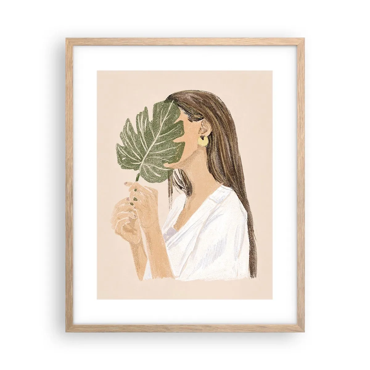 Plagát v ráme zo svetlého duba - Tajomný portrét s vejárom - 40x50 cm
