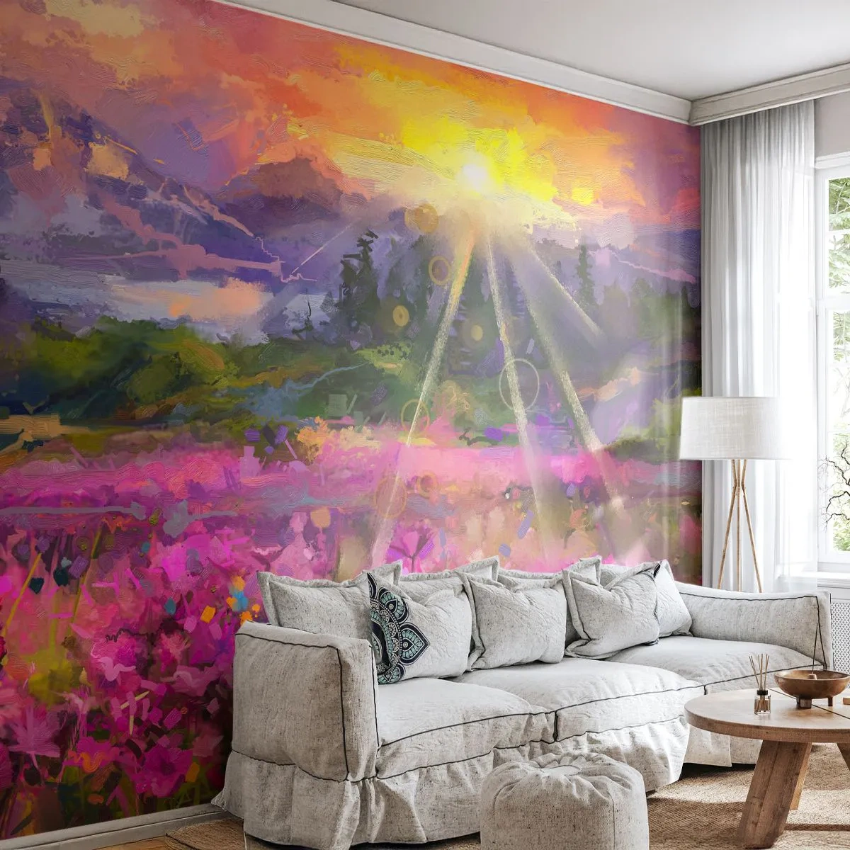 Fototapeta Standard Eco - V údolí v starostlivosti slnka - Abstrakcia, Krajina, Kvety - 400x280 cm