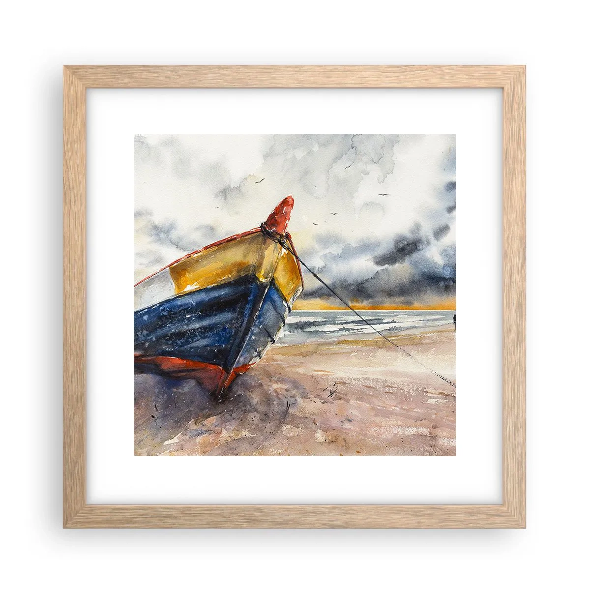 Plagát v ráme zo svetlého duba - Odpočinok na brehu - 30x30 cm