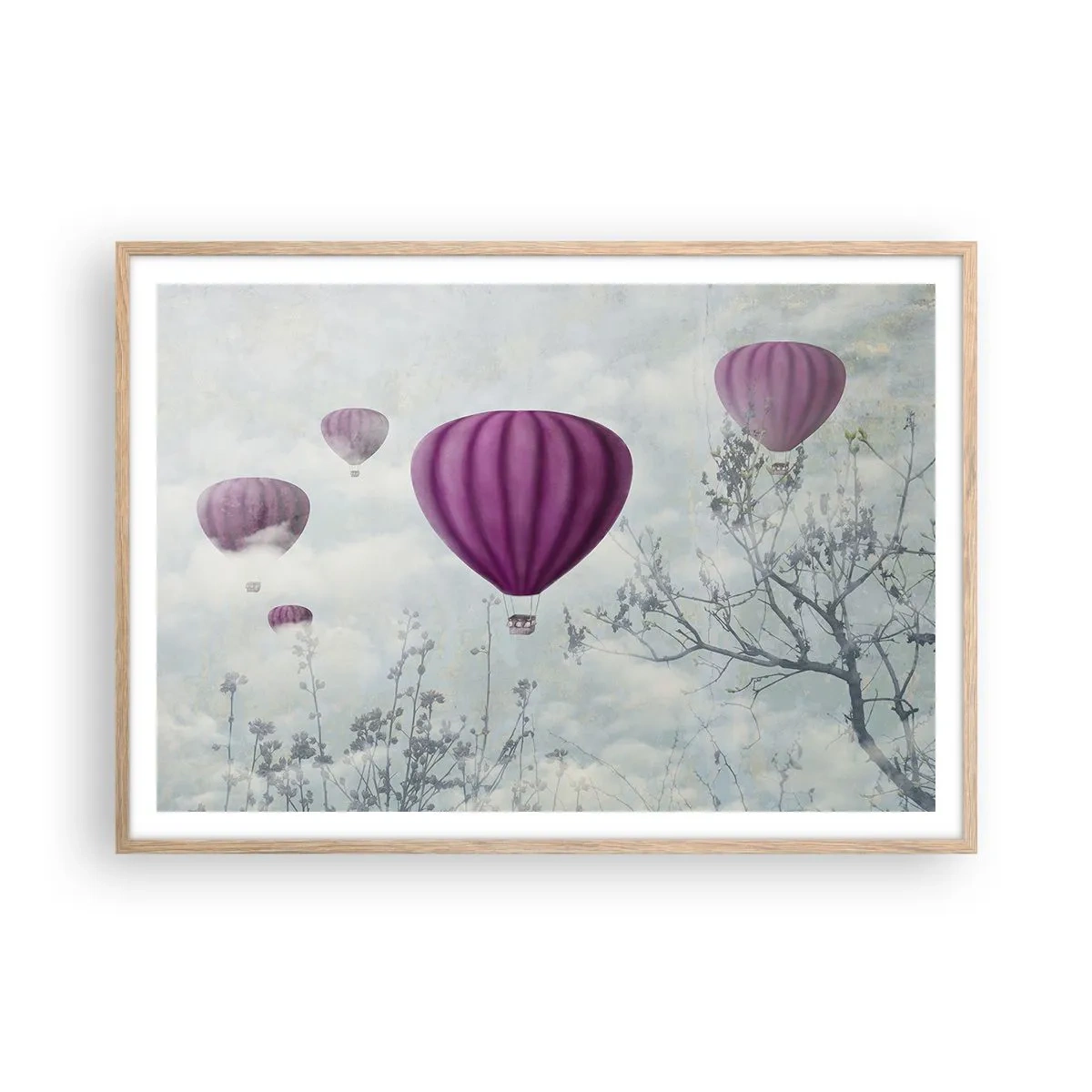 Plagát v ráme zo svetlého duba - Ako lode na oblohe - 100x70 cm