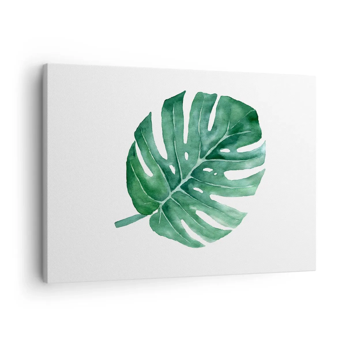 Obraz na plátne - Zelený list monstery v minimalistickom štýle - 70x50cm - Zelený koncept - Moderná nástenná dekorácia do obývacej izby a spálne ARTTOR