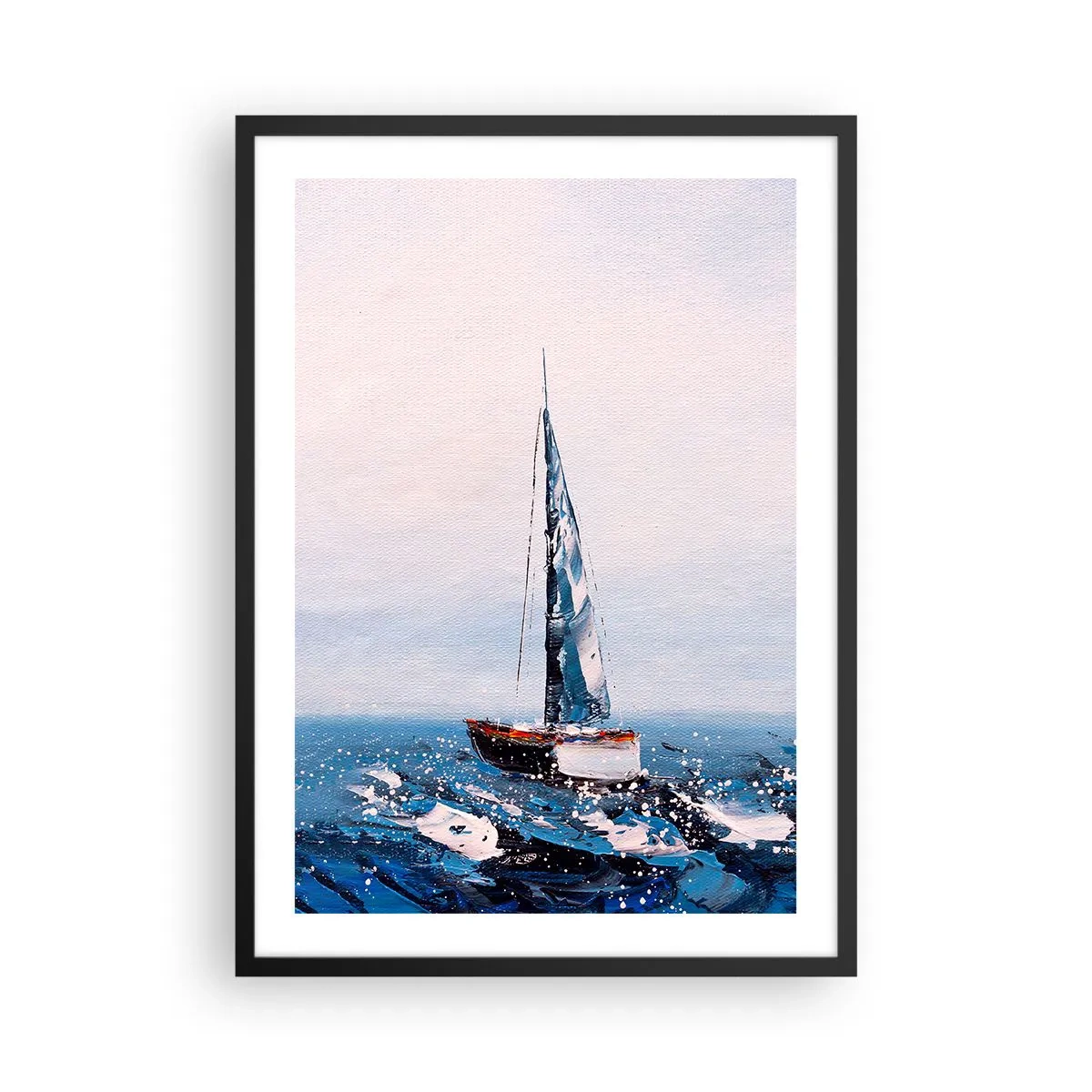 Plagát v čiernom ráme - Plachetnica na rozbúrenom oceáne v maliarskom štýle - 50x70cm - Bratstvo vetra - Moderná nástenná dekorácia do obývacej izby a spálne ARTTOR