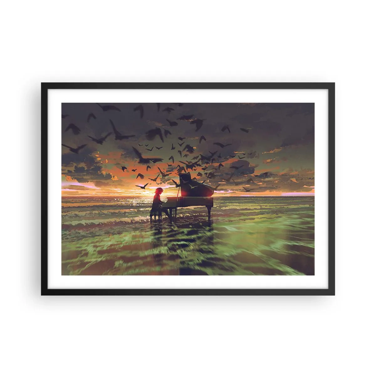 Plagát v čiernom ráme - Koncert na piano a vlny - 70x50 cm