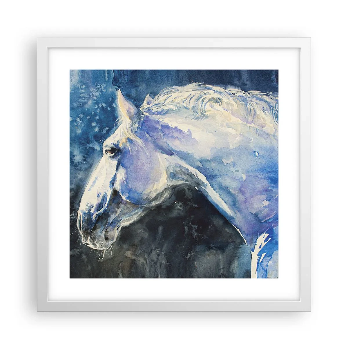 Plagát v bielom ráme - Portrét v modrej žiare - 40x40 cm