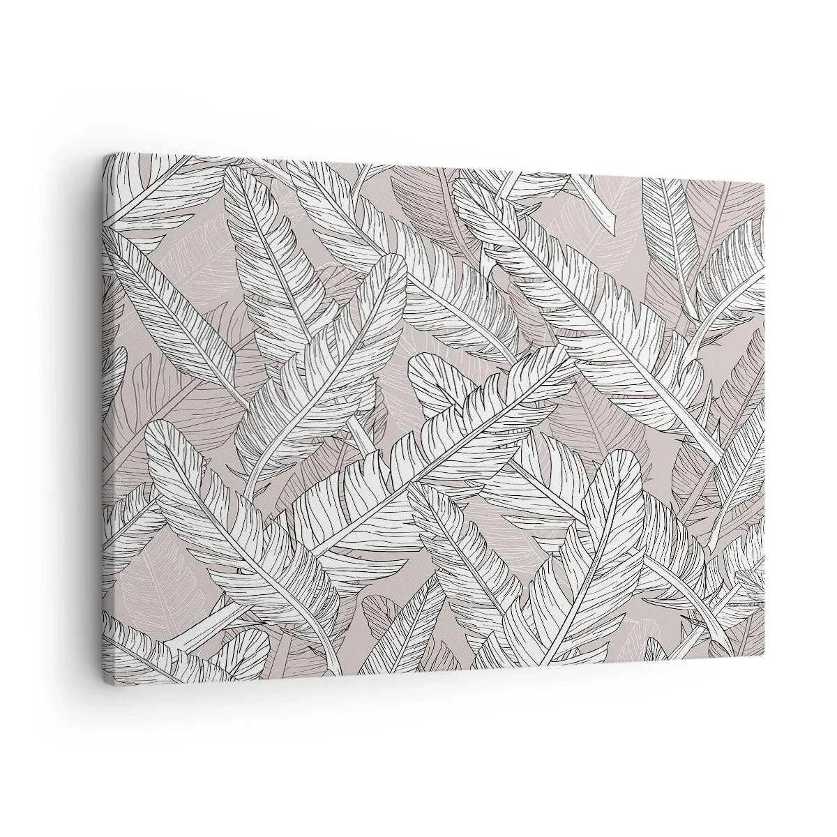 Obraz na plátne - Čiernobiely vzor s banánovými listami na svetlom pozadí - 70x50cm - Vírenie peria - Moderná nástenná dekorácia do obývacej izby a spálne ARTTOR