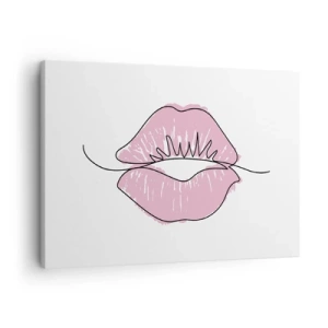 Obraz na plátne - Minimalistická kresba pier v ružovom odtieni - 70x50cm - Si pripravený na bozk? - Moderná nástenná dekorácia do obývacej izby a spálne ARTTOR